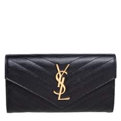 Saint Laurent Black Matelassé Leather Monogram Envelope Wallet