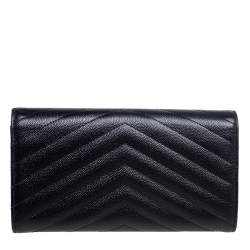 Pre Owned Saint Laurent Black Matelassé Leather Monogram Envelope Wallet