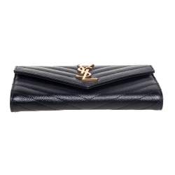 Pre Owned Saint Laurent Black Matelassé Leather Monogram Envelope Wallet