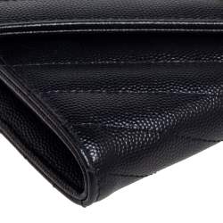 Pre Owned Saint Laurent Black Matelassé Leather Monogram Envelope Wallet