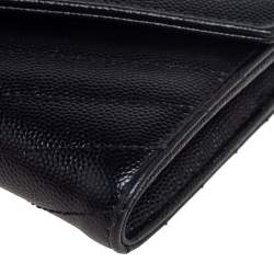 Pre Owned Saint Laurent Black Matelassé Leather Monogram Envelope Wallet