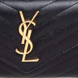 Pre Owned Saint Laurent Black Matelassé Leather Monogram Envelope Wallet