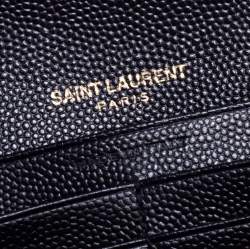 Pre Owned Saint Laurent Black Matelassé Leather Monogram Envelope Wallet