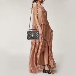 Pre Owned Saint Laurent Grey Matelassé Leather and Suede Medium College Top Handle Bag