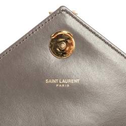 Pre Owned Saint Laurent Grey Matelassé Leather and Suede Medium College Top Handle Bag