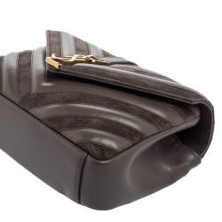 Pre Owned Saint Laurent Grey Matelassé Leather and Suede Medium College Top Handle Bag