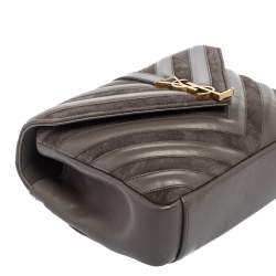 Pre Owned Saint Laurent Grey Matelassé Leather and Suede Medium College Top Handle Bag