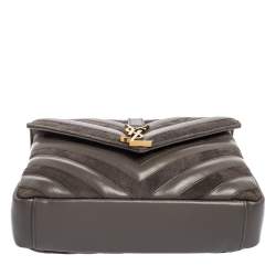 Pre Owned Saint Laurent Grey Matelassé Leather and Suede Medium College Top Handle Bag
