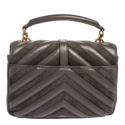 Pre Owned Saint Laurent Grey Matelassé Leather and Suede Medium College Top Handle Bag