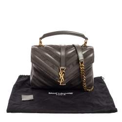 Pre Owned Saint Laurent Grey Matelassé Leather and Suede Medium College Top Handle Bag