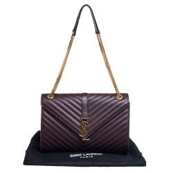 Pre Owned Saint Laurent Burgundy Matelassé Leather Large Cassandre Flap Shoulder Bag