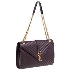 Pre Owned Saint Laurent Burgundy Matelassé Leather Large Cassandre Flap Shoulder Bag