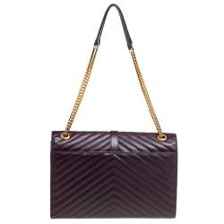 Pre Owned Saint Laurent Burgundy Matelassé Leather Large Cassandre Flap Shoulder Bag