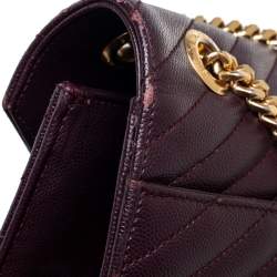 Pre Owned Saint Laurent Burgundy Matelassé Leather Large Cassandre Flap Shoulder Bag