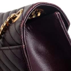 Pre Owned Saint Laurent Burgundy Matelassé Leather Large Cassandre Flap Shoulder Bag