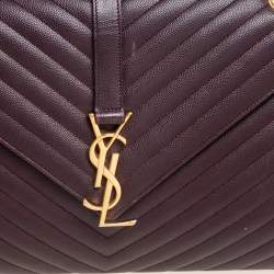 Pre Owned Saint Laurent Burgundy Matelassé Leather Large Cassandre Flap Shoulder Bag