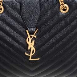 Pre Owned Saint Laurent Black Matelassé Leather Cassandre Shopper Tote