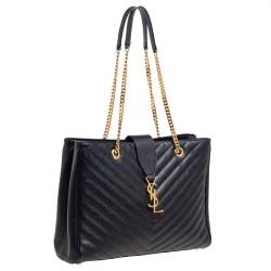 Pre Owned Saint Laurent Black Matelassé Leather Cassandre Shopper Tote