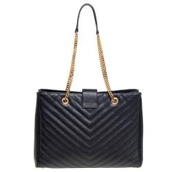 Pre Owned Saint Laurent Black Matelassé Leather Cassandre Shopper Tote