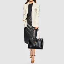 Pre Owned Saint Laurent Black Matelassé Leather Cassandre Shopper Tote