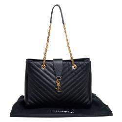 Pre Owned Saint Laurent Black Matelassé Leather Cassandre Shopper Tote