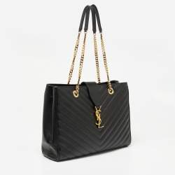 Pre Owned حقيبة يد سان لوران بوكساندرا جلد شيفرون مونوغرامي سوداء بسلسلة