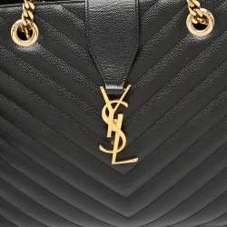 Pre Owned حقيبة يد سان لوران بوكساندرا جلد شيفرون مونوغرامي سوداء بسلسلة