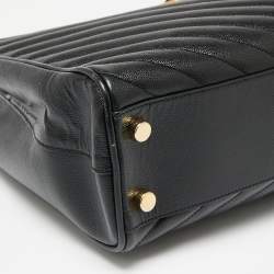 Pre Owned حقيبة يد سان لوران بوكساندرا جلد شيفرون مونوغرامي سوداء بسلسلة