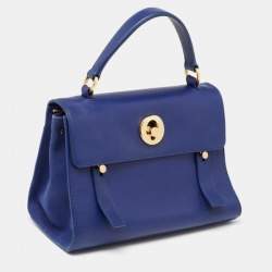 Pre Owned Saint Laurent Blue Leather and Fabric Muse Two Bag