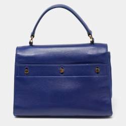 Pre Owned Saint Laurent Blue Leather and Fabric Muse Two Bag
