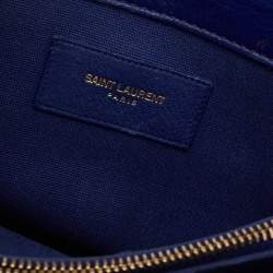 Pre Owned Saint Laurent Blue Leather and Fabric Muse Two Bag