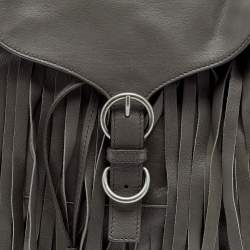 مملوكة مسبقًا Yves Saint Laurent Grey Leather Fringe Flap Drawstring Shoulder Bag