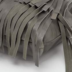 مملوكة مسبقًا Yves Saint Laurent Grey Leather Fringe Flap Drawstring Shoulder Bag