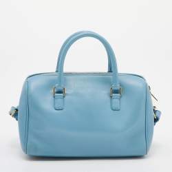 Pre Owned Saint Laurent Light Blue Leather Classic Baby Duffle Bag