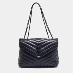 Saint Laurent Black Matelassé Leather Loulou Shoulder Bag