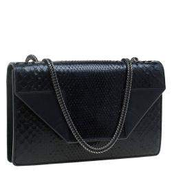 Pre Owned حقيبة كتف سان لوران باريس بيتي جلد ثعبان أسود