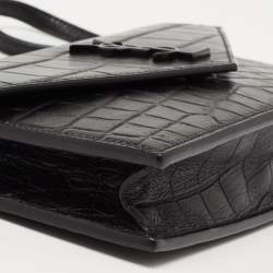 Pre Owned محفظة بسلسلة سان لورانجلد نقشة التمساح أسود مونوغرام نمط الظرف