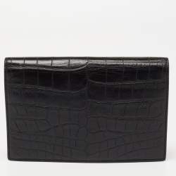 Pre Owned محفظة بسلسلة سان لورانجلد نقشة التمساح أسود مونوغرام نمط الظرف