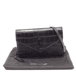 Pre Owned محفظة بسلسلة سان لورانجلد نقشة التمساح أسود مونوغرام نمط الظرف