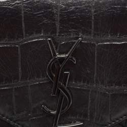 Pre Owned محفظة بسلسلة سان لورانجلد نقشة التمساح أسود مونوغرام نمط الظرف