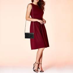 Pre Owned محفظة بسلسلة سان لورانجلد نقشة التمساح أسود مونوغرام نمط الظرف