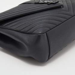 Pre Owned Saint Laurent Black Matelassé Leather Large College Top Handle Bag