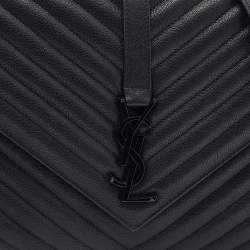 Pre Owned Saint Laurent Black Matelassé Leather Large College Top Handle Bag