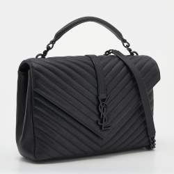 Pre Owned Saint Laurent Black Matelassé Leather Large College Top Handle Bag