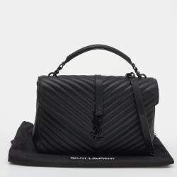 Pre Owned Saint Laurent Black Matelassé Leather Large College Top Handle Bag