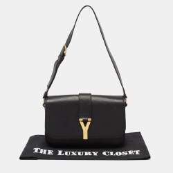 Pre Owned حقيبة كتف إيف سان لوران شيك جلد أسود بقلاب كبيرة