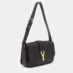 Pre Owned حقيبة كتف إيف سان لوران شيك جلد أسود بقلاب كبيرة