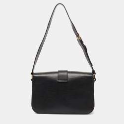 Pre Owned حقيبة كتف إيف سان لوران شيك جلد أسود بقلاب كبيرة