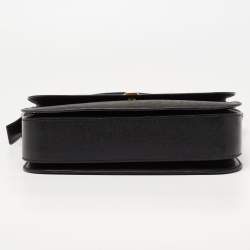 Pre Owned حقيبة كتف إيف سان لوران شيك جلد أسود بقلاب كبيرة