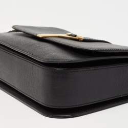 Pre Owned حقيبة كتف إيف سان لوران شيك جلد أسود بقلاب كبيرة